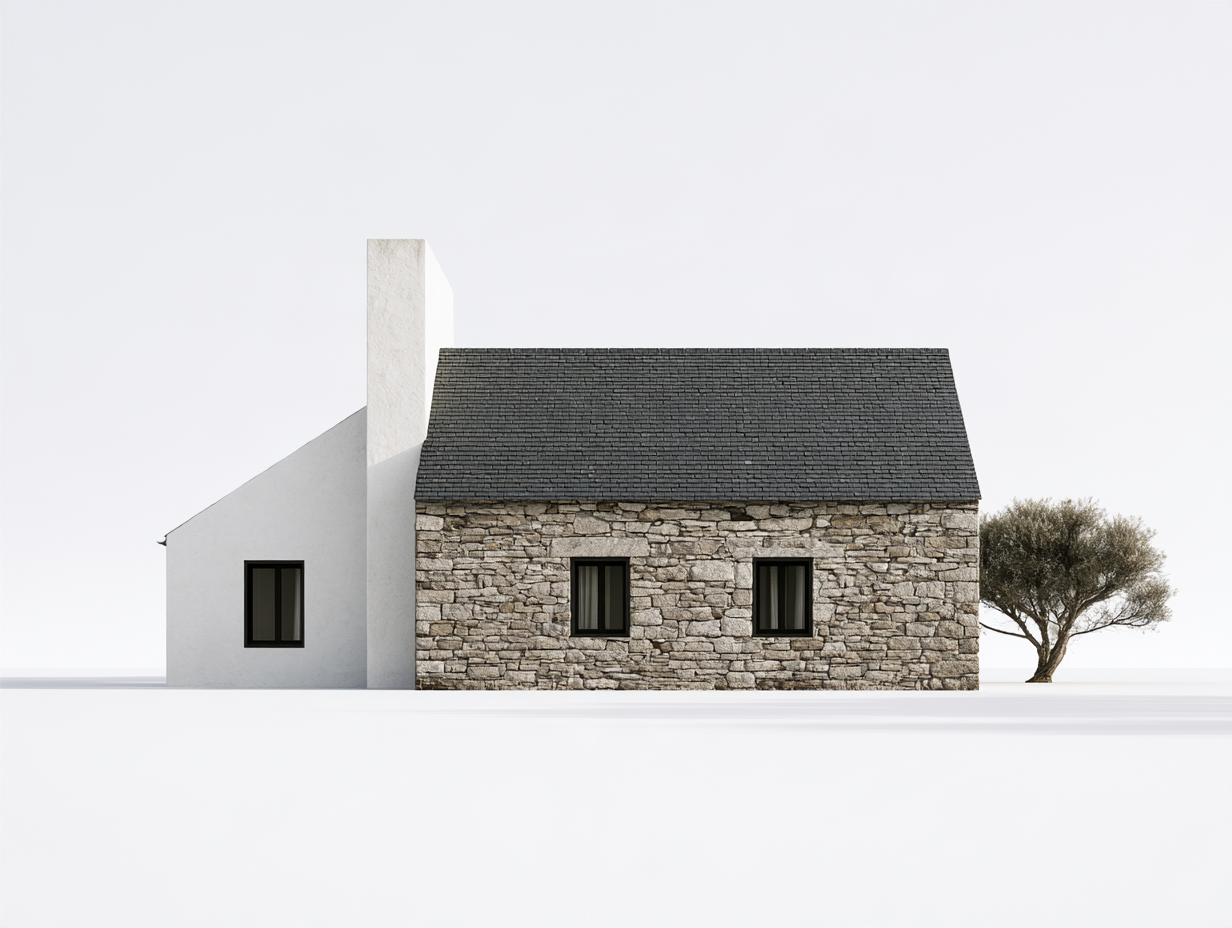 Maison bretonne rénovée en pierre et enduit blanc — SARL EJFACADE